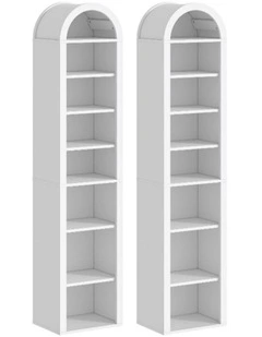 Opera Display Cabinet Set of 2 Bookshelf 8-Tier Bookcase - Foil-laminated Particleboard & MDF/White