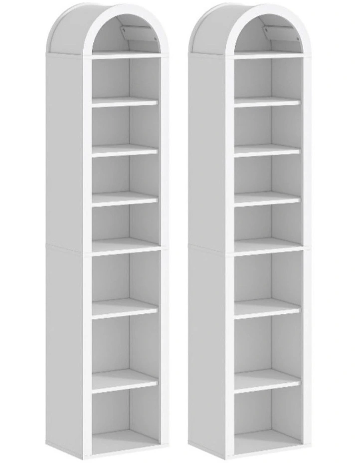 Opera Display Cabinet Set of 2 Bookshelf 8-Tier Bookcase - Foil-laminated Particleboard & MDF/White image 1
