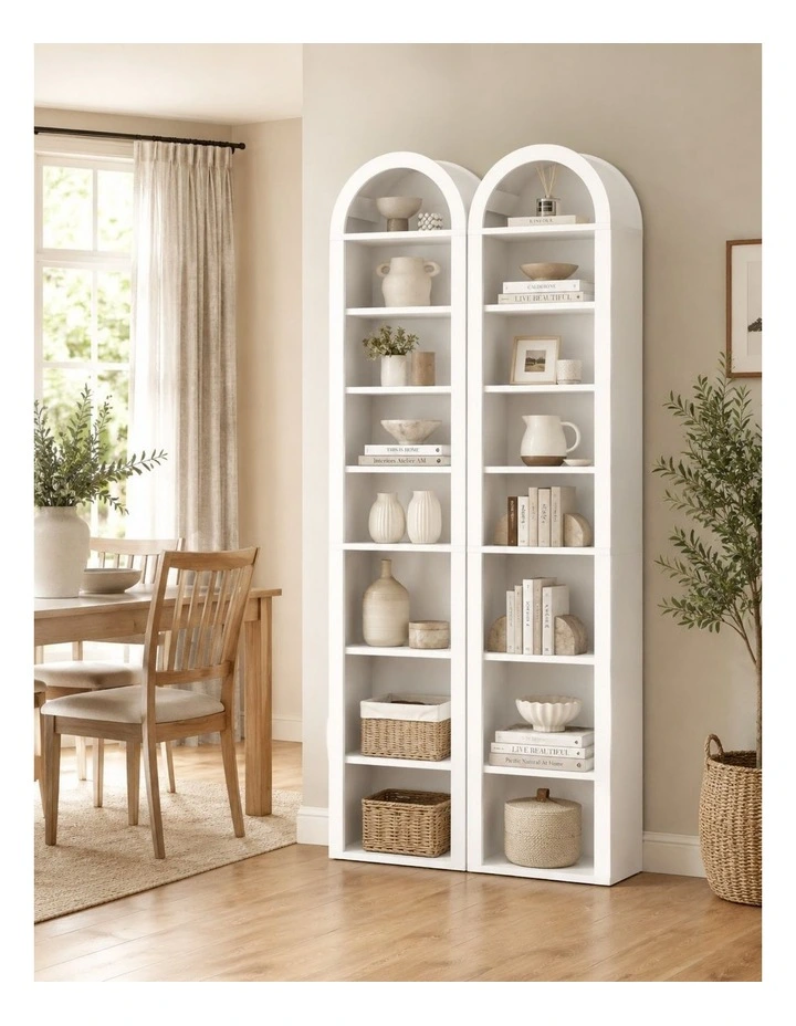 Opera Display Cabinet Set of 2 Bookshelf 8-Tier Bookcase - Foil-laminated Particleboard & MDF/White image 2