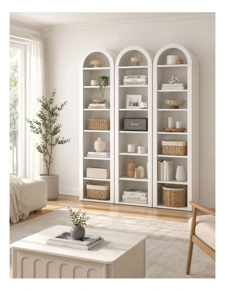 Opera Display Cabinet Set of 2 Bookshelf 8-Tier Bookcase - Foil-laminated Particleboard & MDF/White image 3