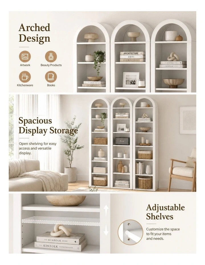 Opera Display Cabinet Set of 2 Bookshelf 8-Tier Bookcase - Foil-laminated Particleboard & MDF/White image 5