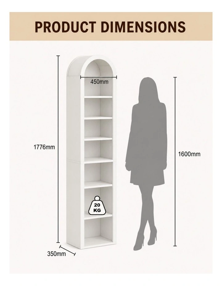 Opera Display Cabinet Set of 2 Bookshelf 8-Tier Bookcase - Foil-laminated Particleboard & MDF/White image 6