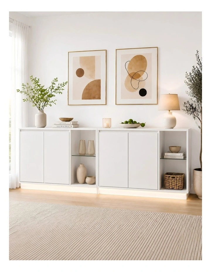 White Buffet Sideboard Set of 2 Storage Cabinet image 2