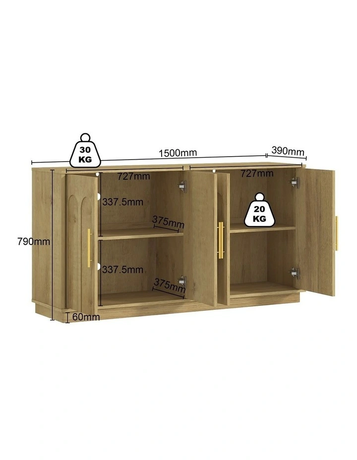 Modern Oak 150cm Buffet Sideboard Cabinet Set of 2 image 5