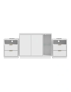 White Buffet Sideboard Storage Cabinet and 2 Side Tables