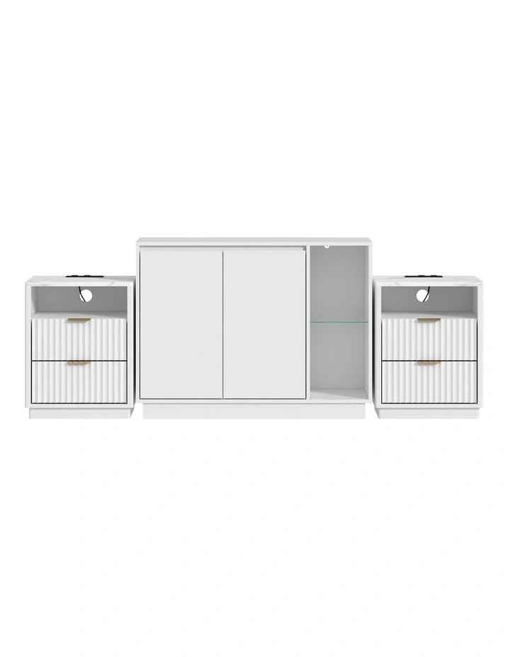 White Buffet Sideboard Storage Cabinet and 2 Side Tables image 1