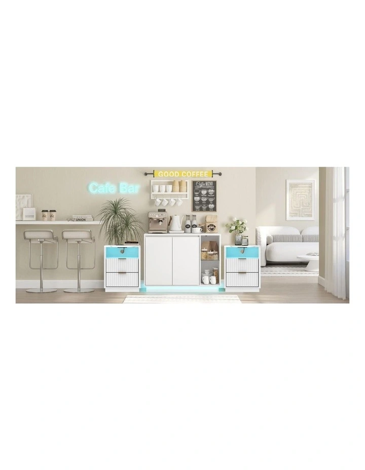 White Buffet Sideboard Storage Cabinet and 2 Side Tables image 4
