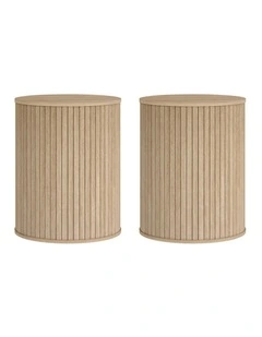 Byron Ribbed Timber Side Table Set of 2 - Foil-laminated Particleboard & MDF/oak