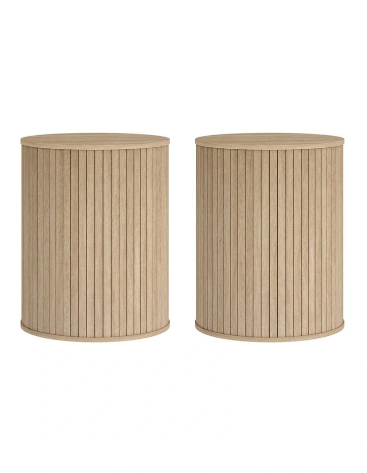 Byron Ribbed Timber Side Table Set of 2 - Foil-laminated Particleboard & MDF/oak image 1