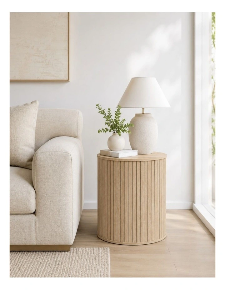 Byron Ribbed Timber Side Table Set of 2 - Foil-laminated Particleboard & MDF/oak image 2