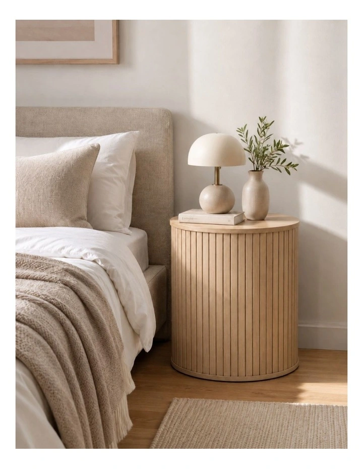 Byron Ribbed Timber Side Table Set of 2 - Foil-laminated Particleboard & MDF/oak image 3