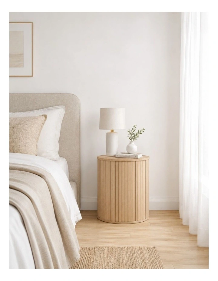 Byron Ribbed Timber Side Table Set of 2 - Foil-laminated Particleboard & MDF/oak image 4