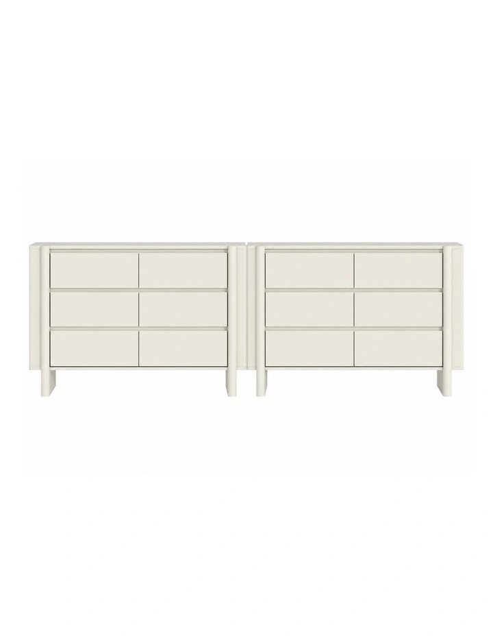AMBER 6 Drawer Chest of Drawers Set of 2 Storage Cabinet - Foil-laminated Particleboard & MDF/White image 1