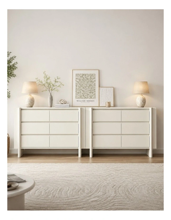 AMBER 6 Drawer Chest of Drawers Set of 2 Storage Cabinet - Foil-laminated Particleboard & MDF/White image 2