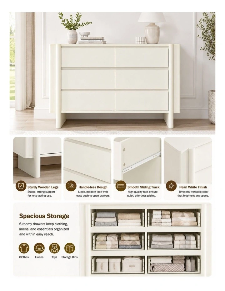 AMBER 6 Drawer Chest of Drawers Set of 2 Storage Cabinet - Foil-laminated Particleboard & MDF/White image 3