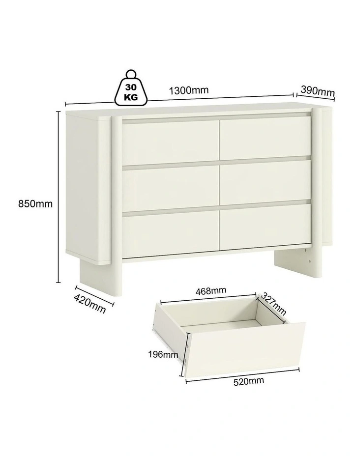 AMBER 6 Drawer Chest of Drawers Set of 2 Storage Cabinet - Foil-laminated Particleboard & MDF/White image 6