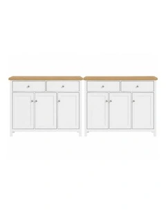 White Buffet Sideboard Set of 2 with 2 Drawers & 3 Doors