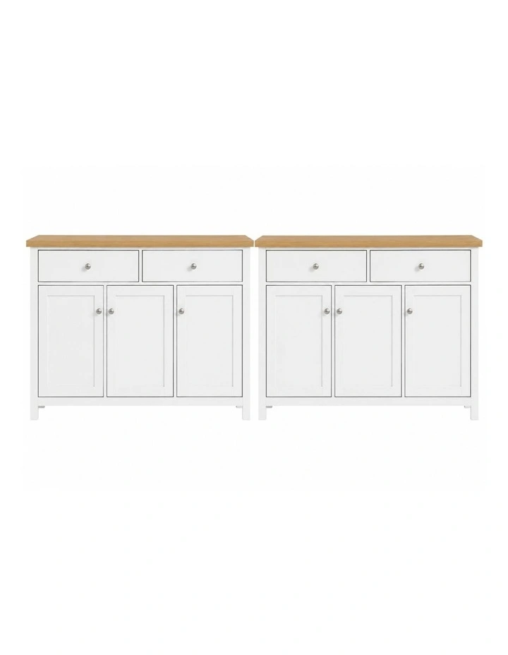 White Buffet Sideboard Set of 2 with 2 Drawers & 3 Doors image 1
