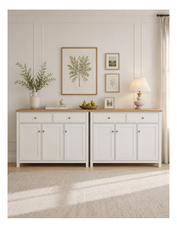 White Buffet Sideboard Set of 2 with 2 Drawers & 3 Doors image 2