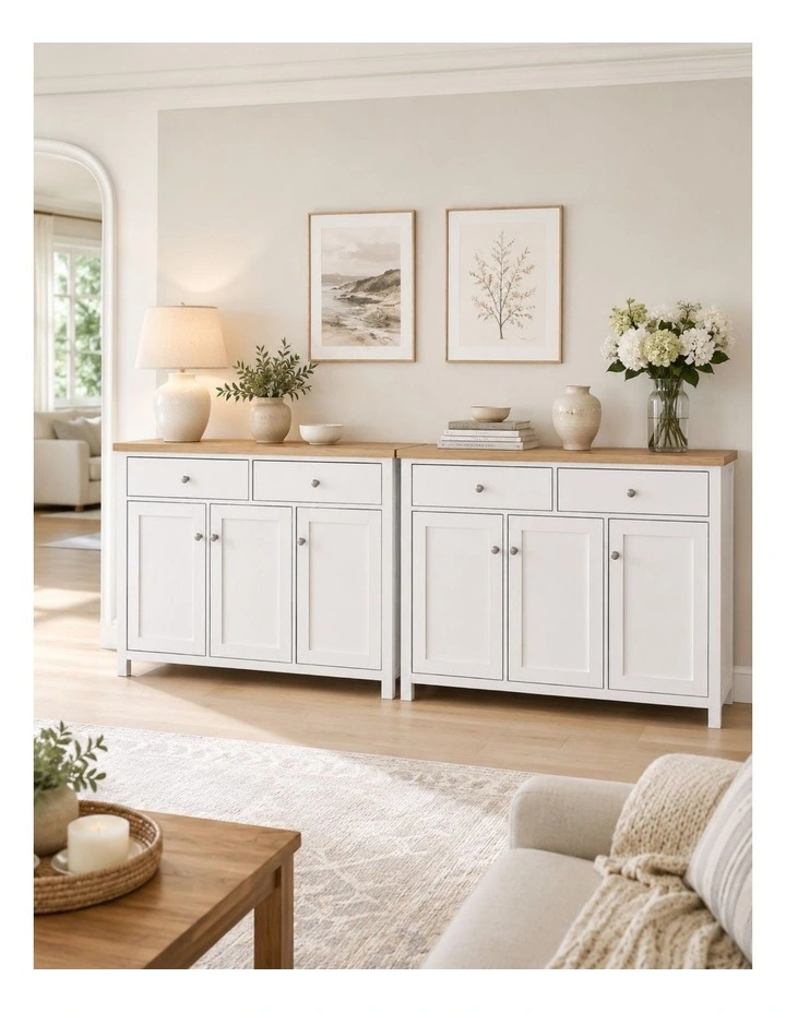 White Buffet Sideboard Set of 2 with 2 Drawers & 3 Doors image 3