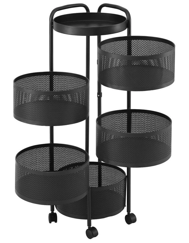 Artiss Storage Trolley Kitchen Cart 5 Tiers Storage Rack Round Basket Black image 1