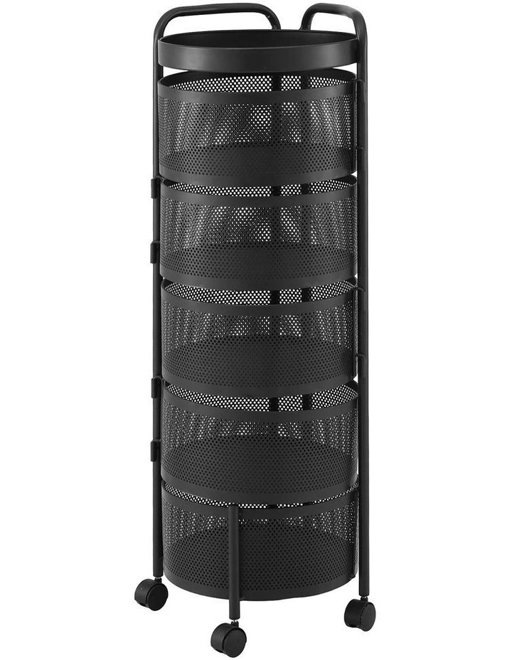 Artiss Storage Trolley Kitchen Cart 5 Tiers Storage Rack Round Basket Black image 3