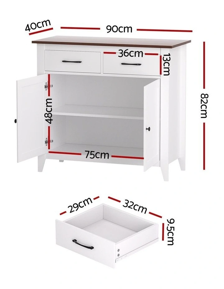 Artiss Buffet Sideboard Storage Cabinet Kitchen Cupboard Hallway 2 Drawers White image 3