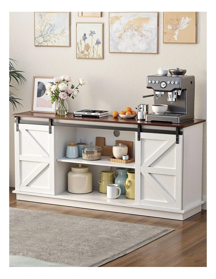 Artiss Buffet Sideboard Storage Cabinet Kitchen Cupboard Sliding Doors White image 4
