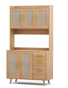 Artiss Buffet Sideboard Hutch Storage Cabinet Kitchen Cupboard Hooks Rattan Pine