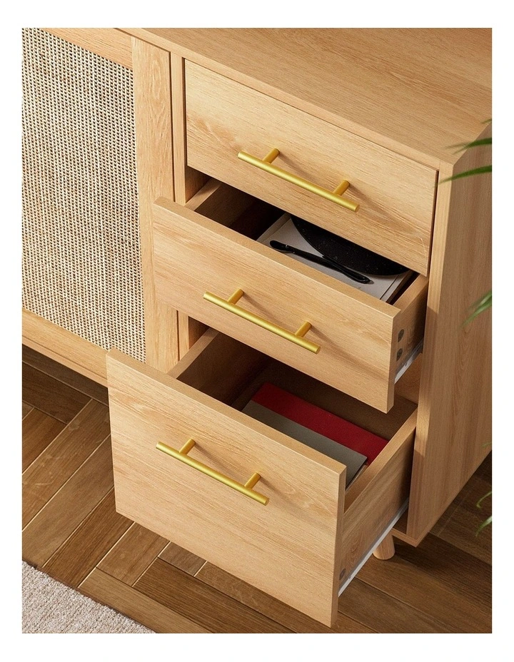 Artiss Buffet Sideboard Hutch Storage Cabinet Kitchen Cupboard Hooks Rattan Pine image 7