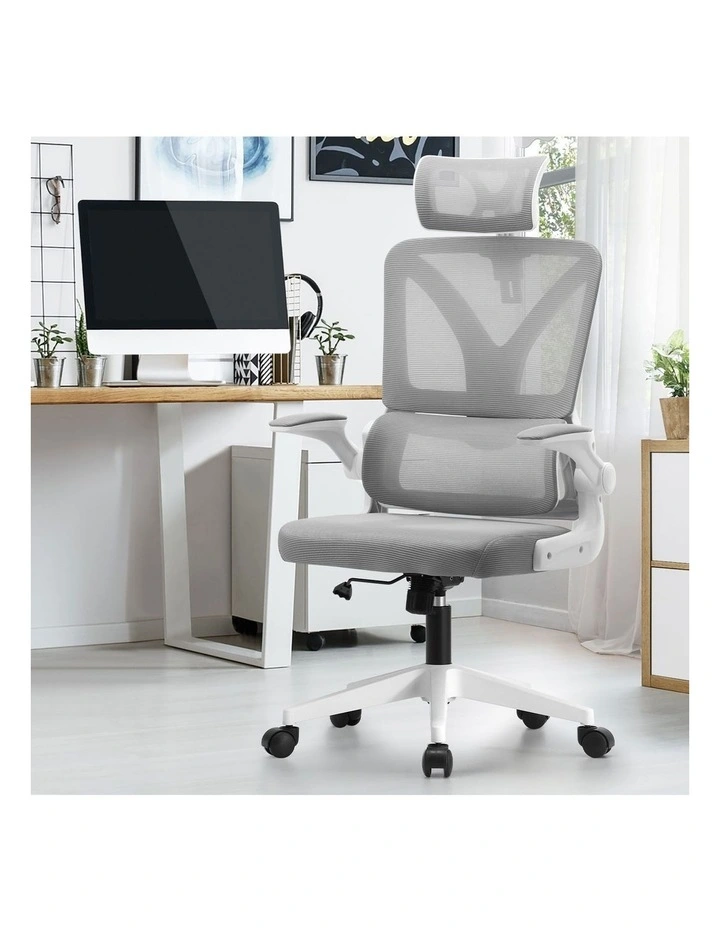 Oikiture Mesh Office Chair D-Shape White image 4