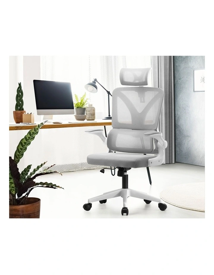 Oikiture Mesh Office Chair D-Shape White image 5