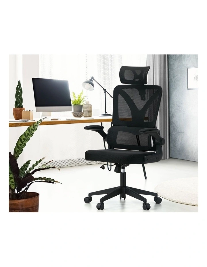 Oikiture Mesh Office Chair D-Shape Black image 5