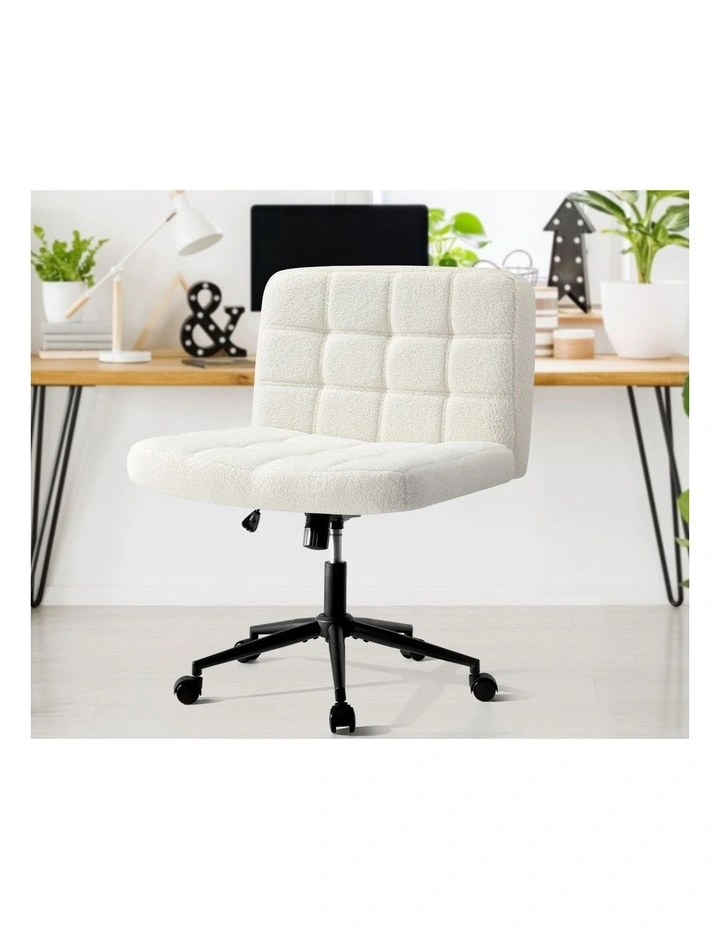 Oikiture Armless Office Desk Chair Boucle White image 5