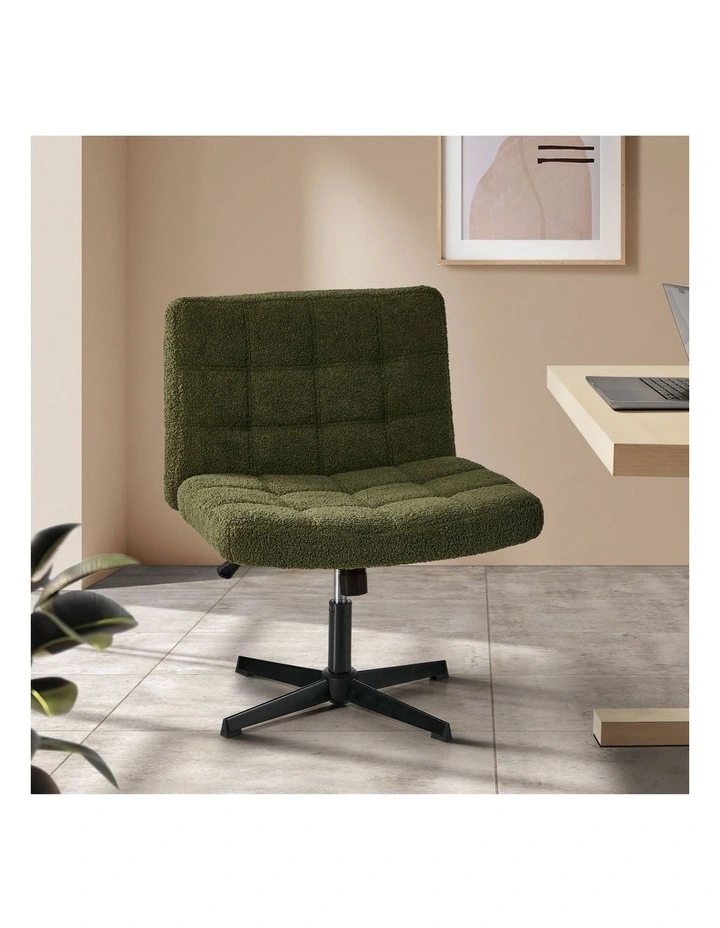 Oikiture Mid Back Armless Office Desk Chair Boucle Green image 4