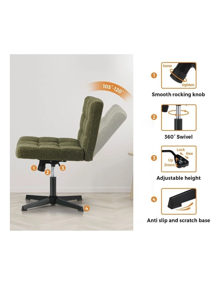 Oikiture Mid Back Armless Office Desk Chair Boucle Green image 6