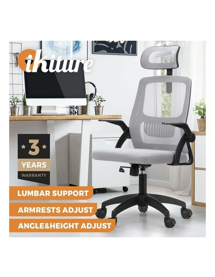 Oikiture Mesh Office Chair Fabric Black&Grey image 4