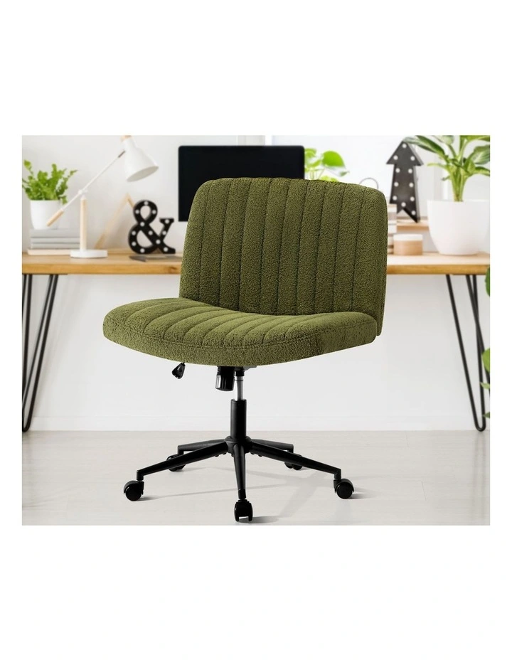 Oikiture Office Desk Chair Armless Sherpa Green image 5