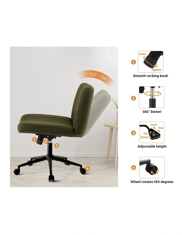 Oikiture Office Desk Chair Armless Sherpa Green image 6