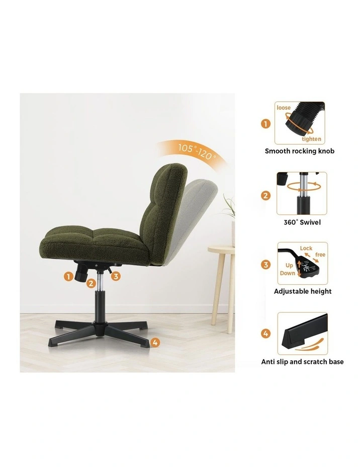 Oikiture  Armless Office Desk Chair  Boucle Green image 6