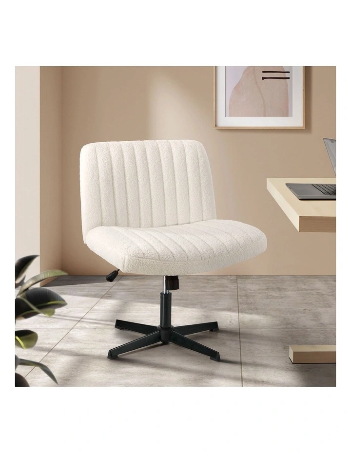 Oikiture Armless Office Desk Chair Sherpa White image 4