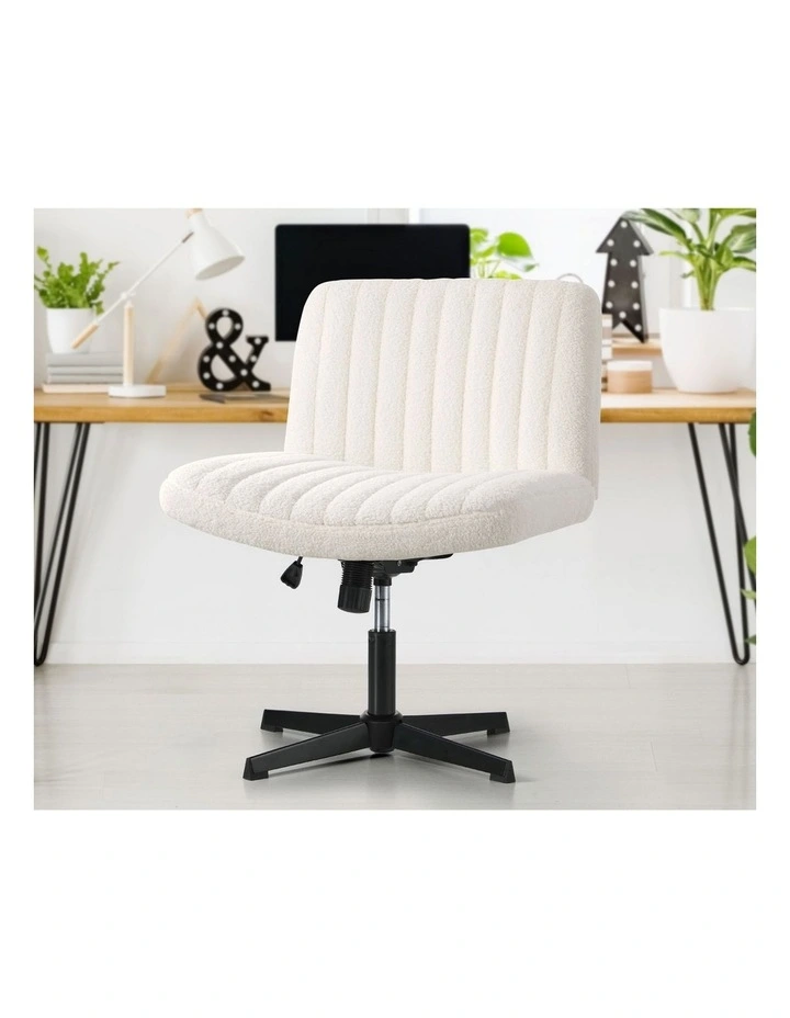 Oikiture Armless Office Desk Chair Sherpa White image 5