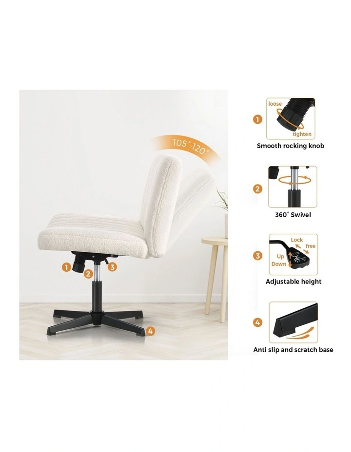 Oikiture Armless Office Desk Chair Sherpa White image 6