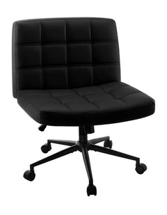 Oikiture Armless Office Desk Chair PU Leather Black