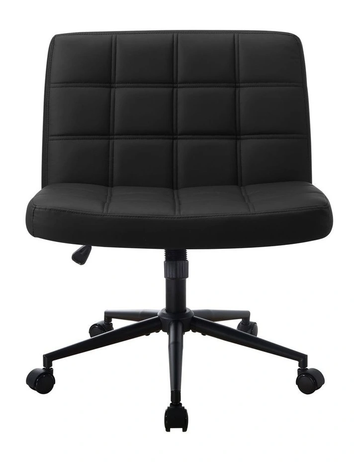 Oikiture Armless Office Desk Chair PU Leather Black image 2