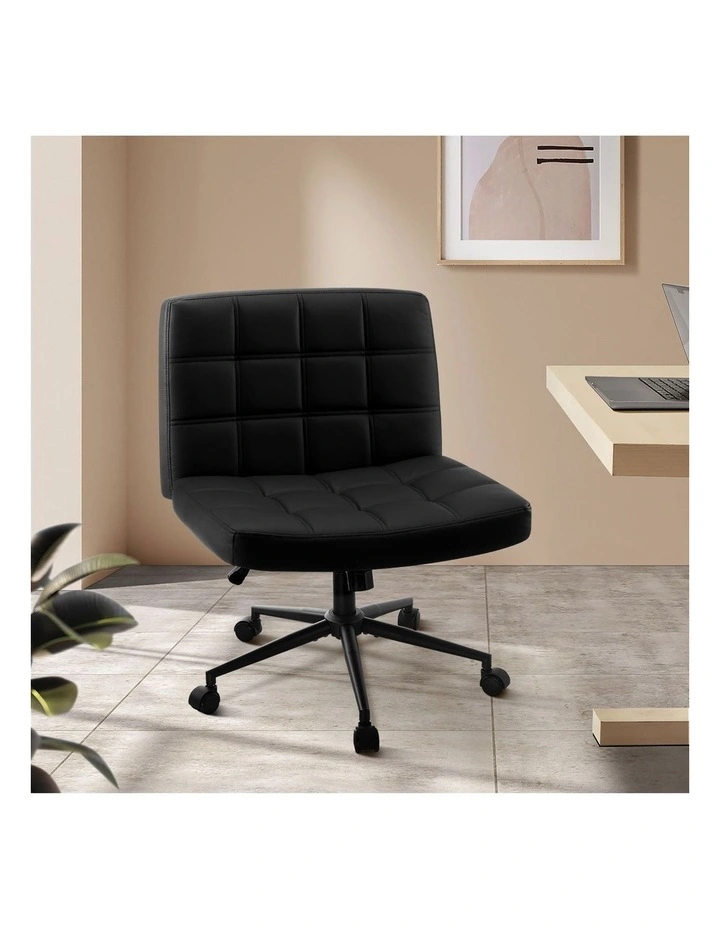 Oikiture Armless Office Desk Chair PU Leather Black image 4