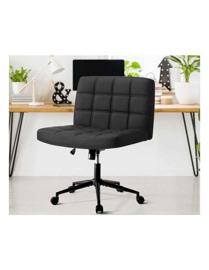 Oikiture Armless Office Desk Chair PU Leather Black image 5