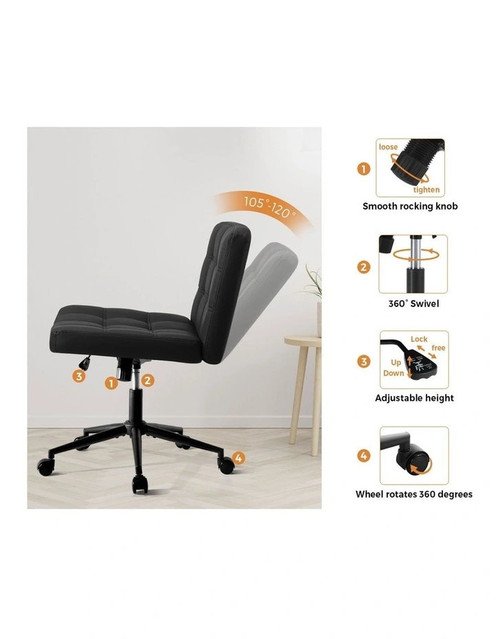 Oikiture Armless Office Desk Chair PU Leather Black image 6