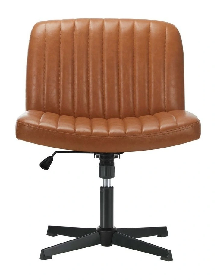 Oikiture Armless Office Desk Chair PU Leather Brown image 2