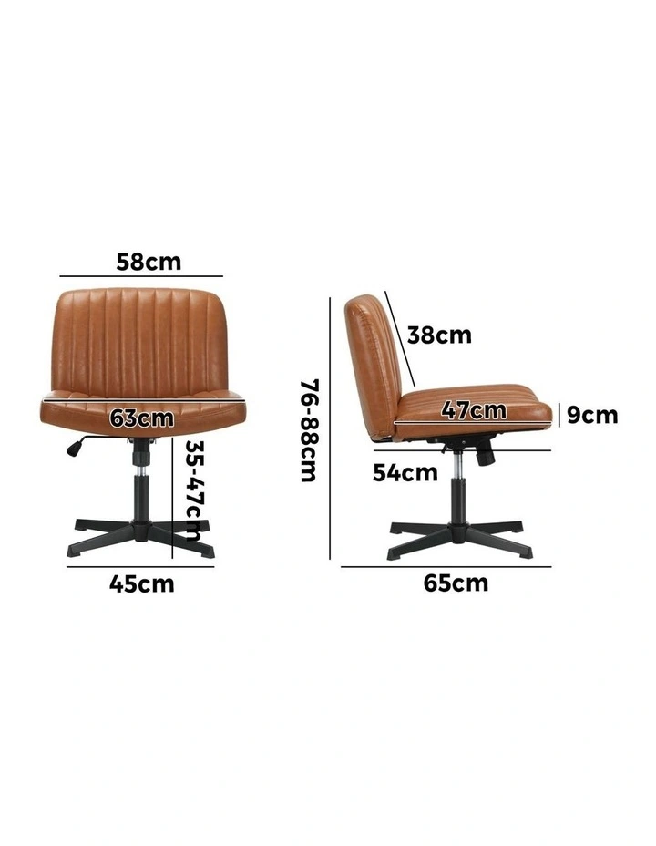 Oikiture Armless Office Desk Chair PU Leather Brown image 3